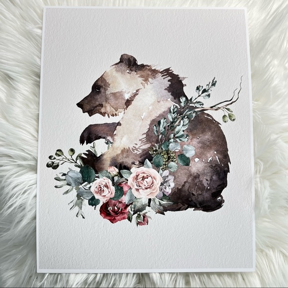 Watercolor Floral Bear Wall Art Print Poster Unframed - Picture 15 of 17